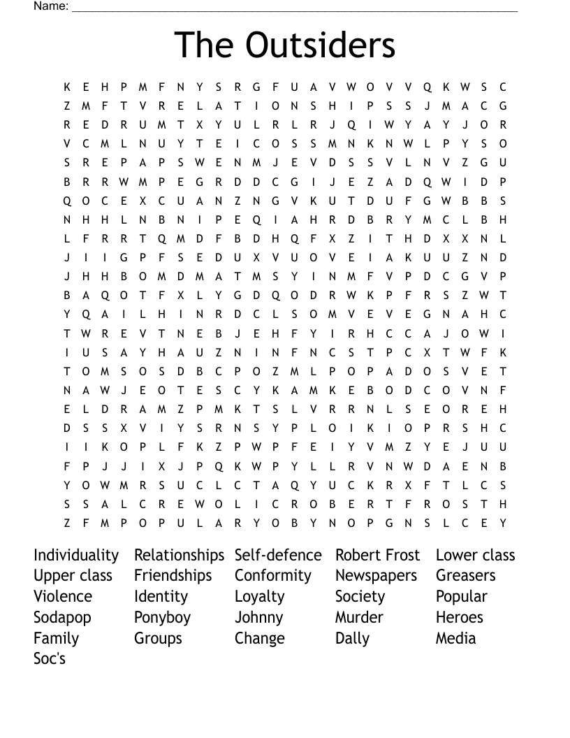 The Outsiders  Word Search