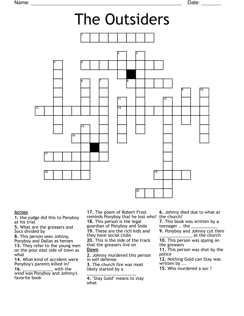 The Outsiders  Crossword