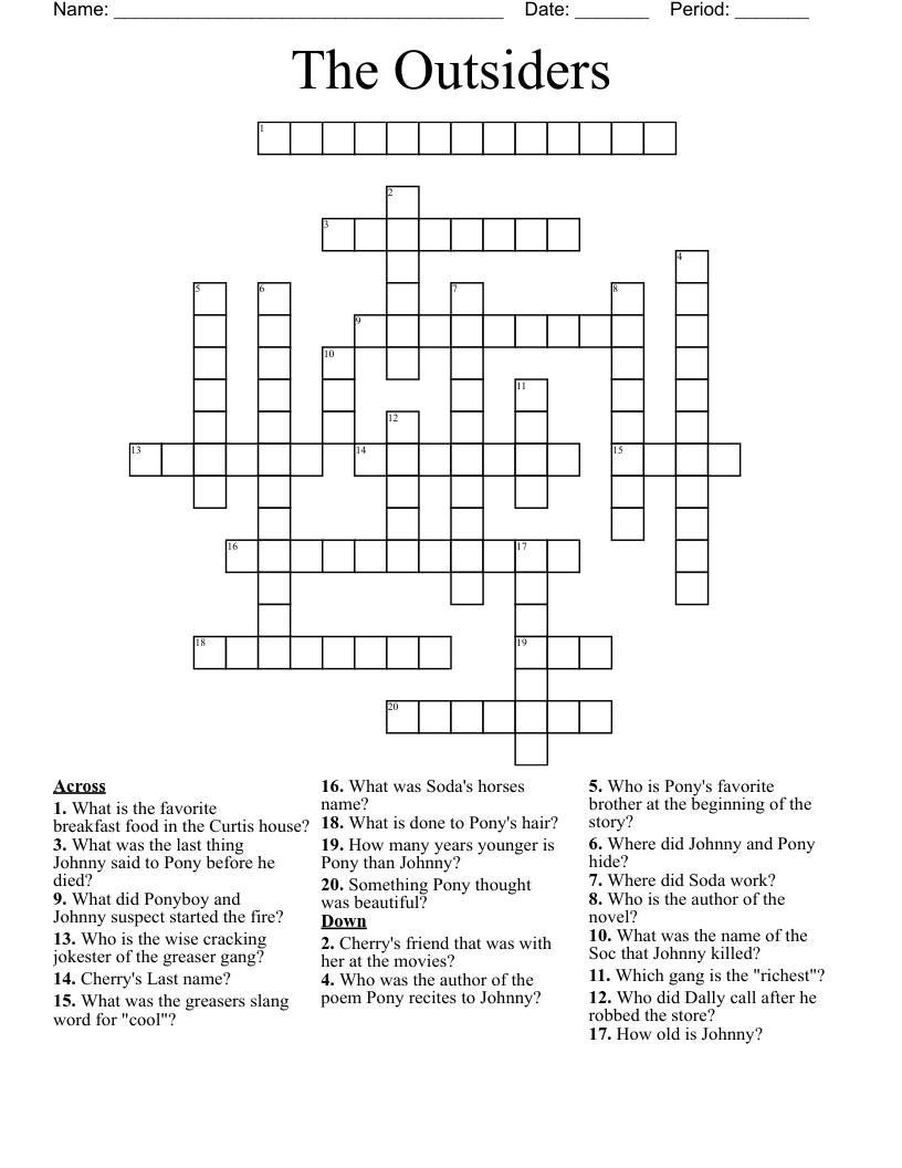 The Outsiders  Crossword