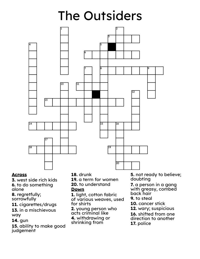 The Outsiders  Crossword