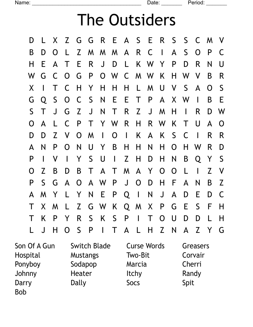 The Outsiders  Word Search