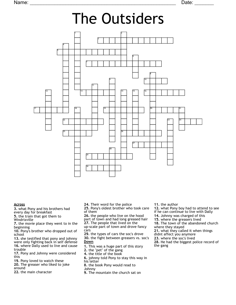 The Outsiders  Crossword