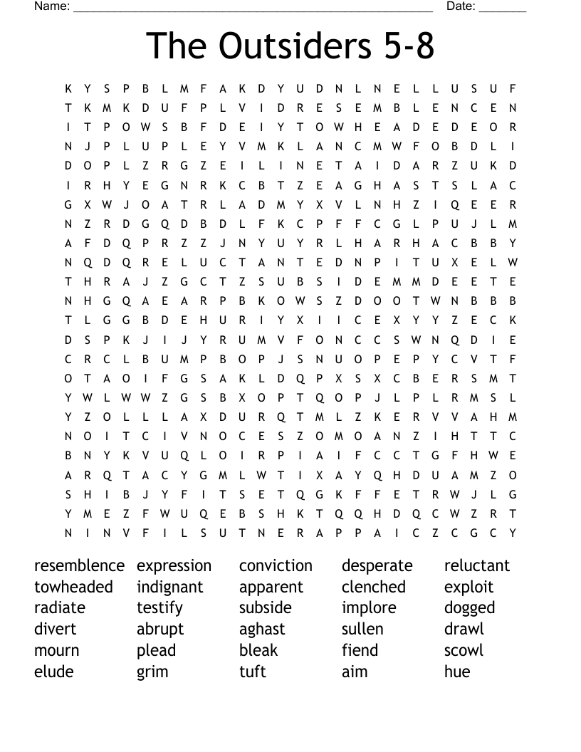 The Outsiders  5-8 Word Search