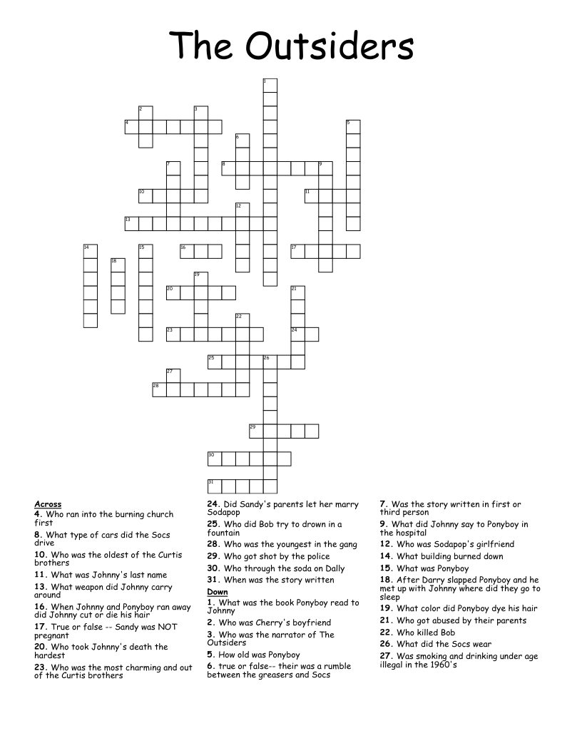 The Outsiders  Crossword