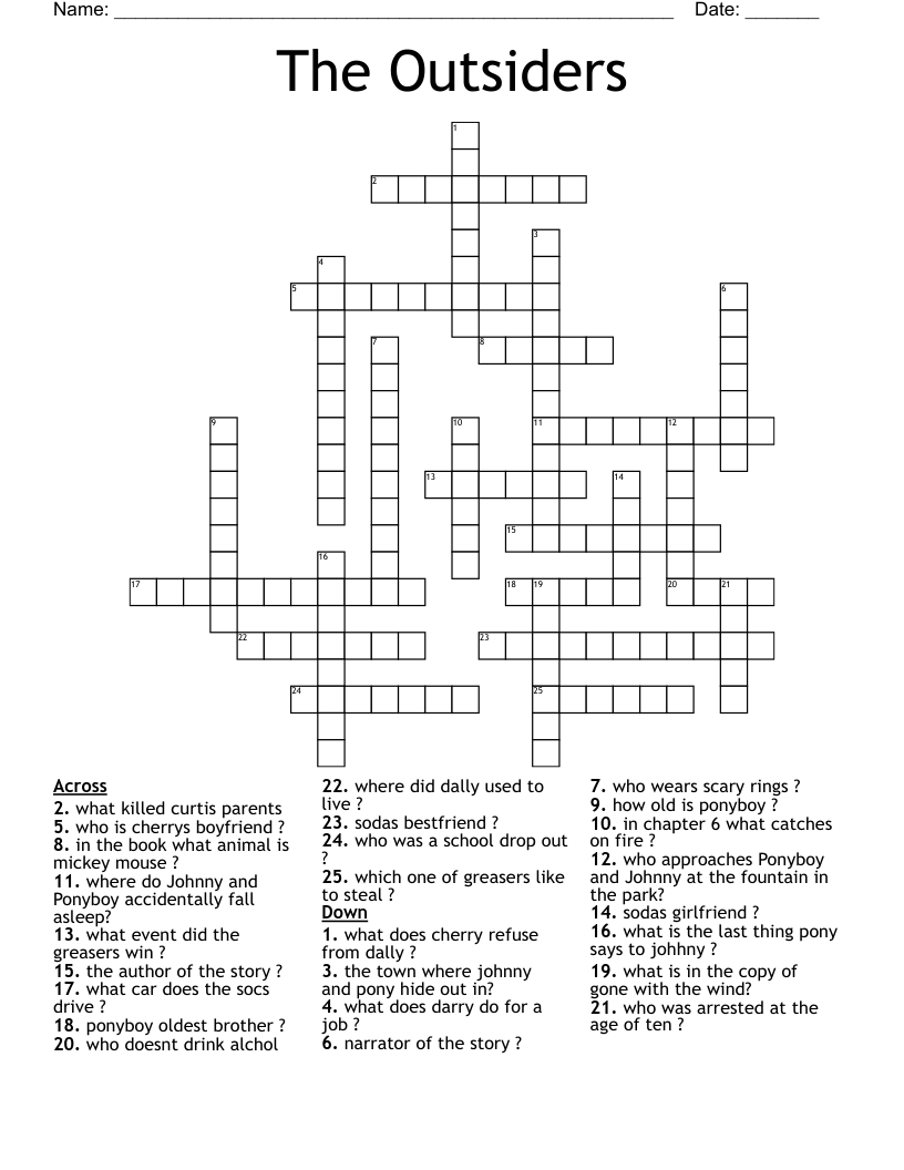 The Outsiders  Crossword