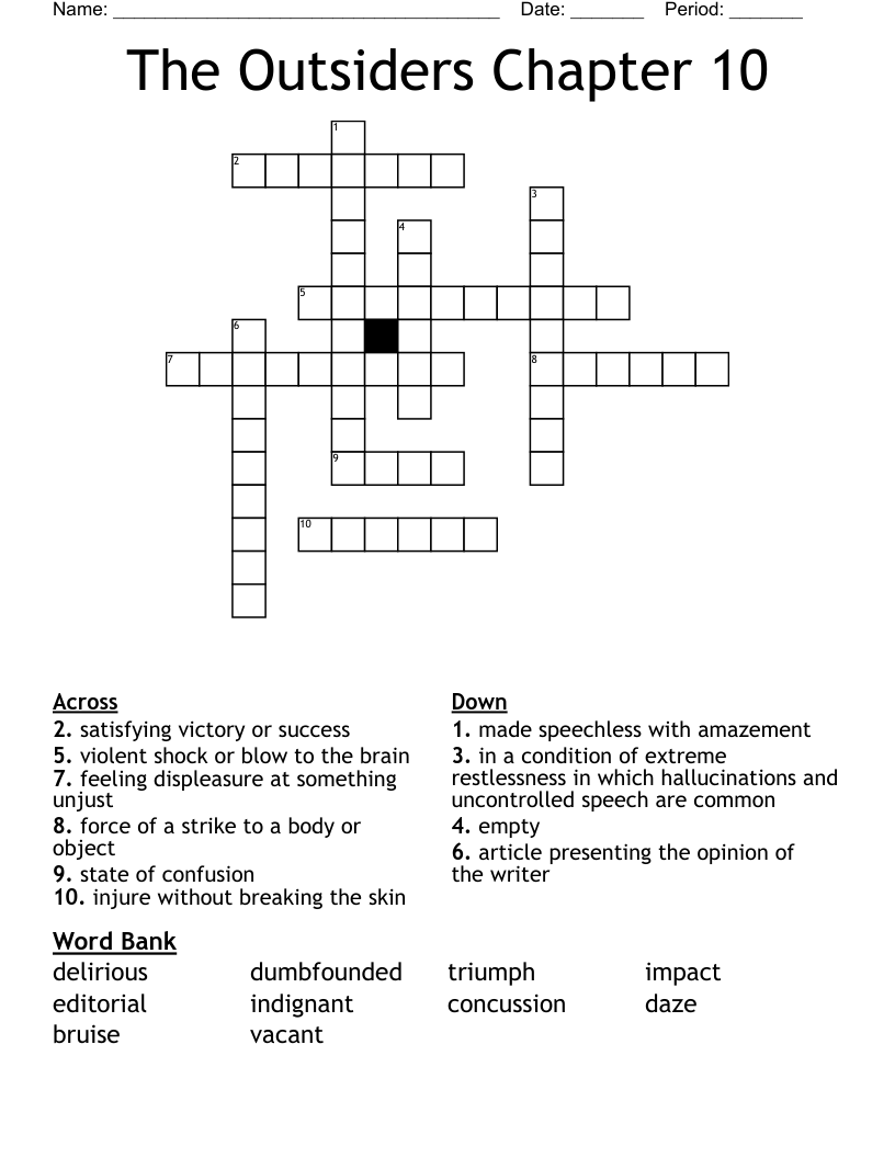 The Outsiders   Chapter 10 Crossword