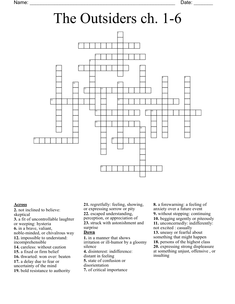 The Outsiders  ch. 1-6 Crossword