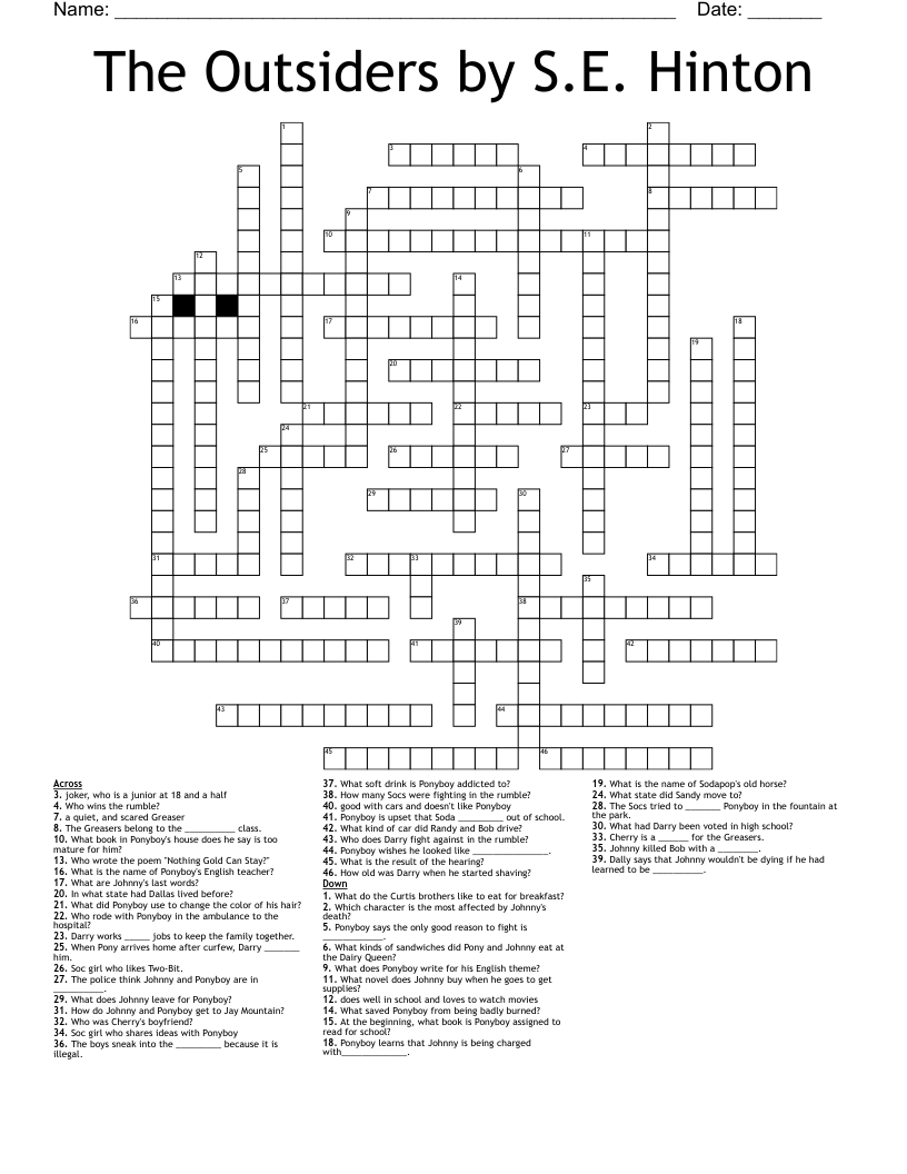 The Outsiders by S.E. Hinton Crossword
