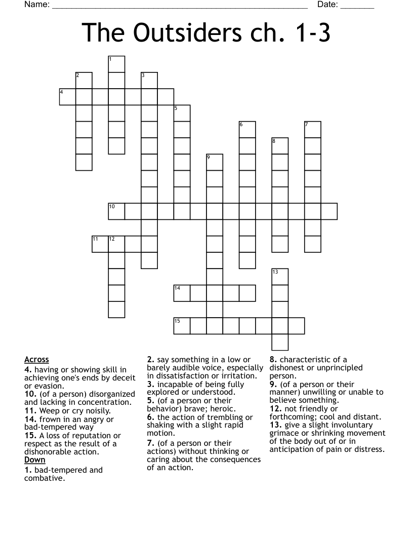 The Outsiders ch. 1-3 Crossword