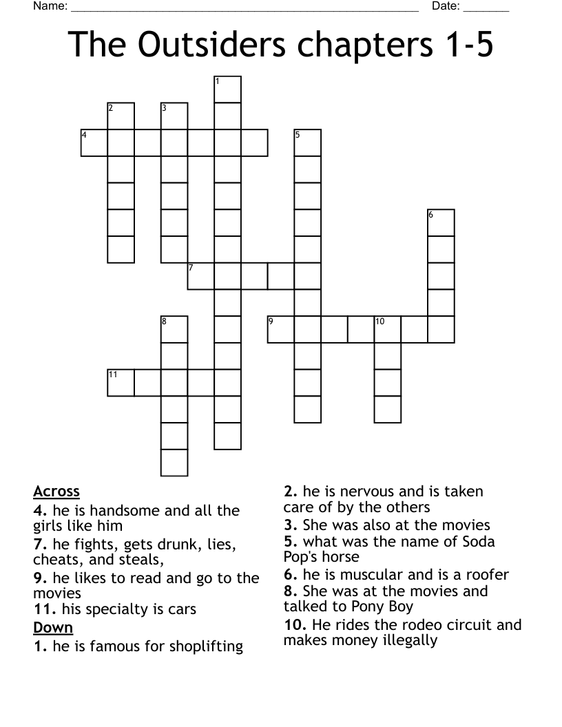 The Outsiders chapters 1-5 Crossword