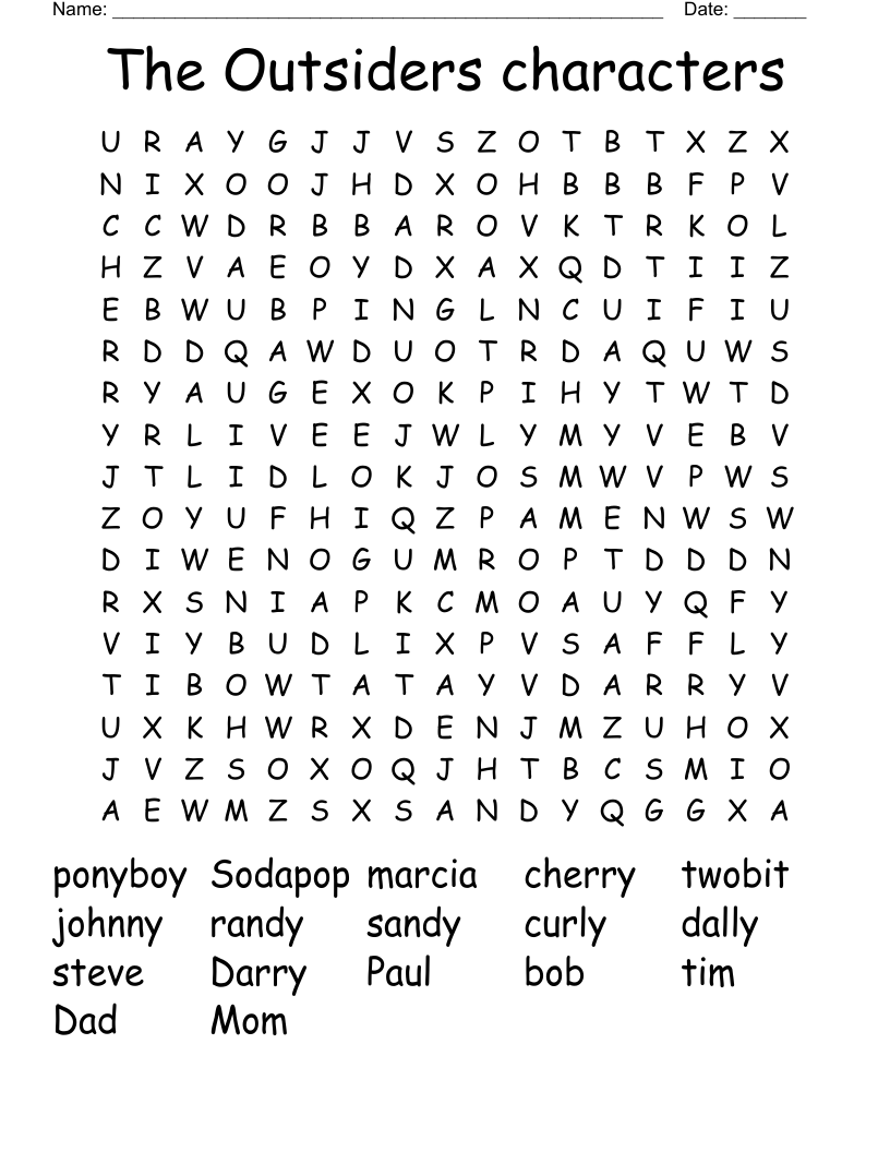 The Outsiders characters Word Search