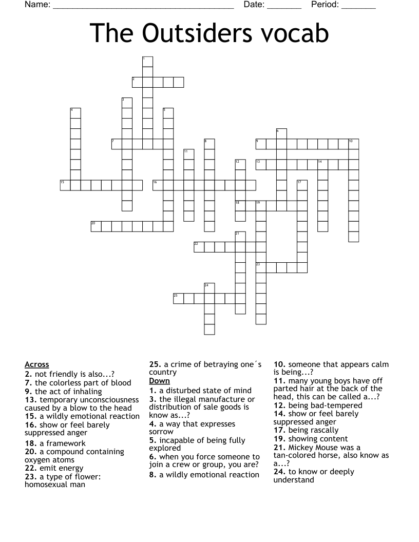 The Outsiders vocab Crossword