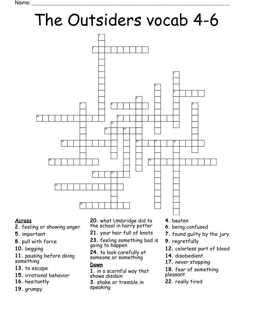 The Outsiders vocab 4-6 Crossword