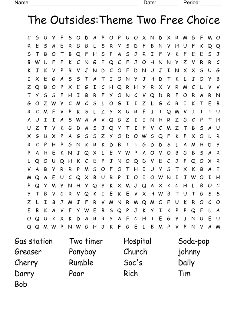 The Outsides:Theme Two Free Choice  Word Search