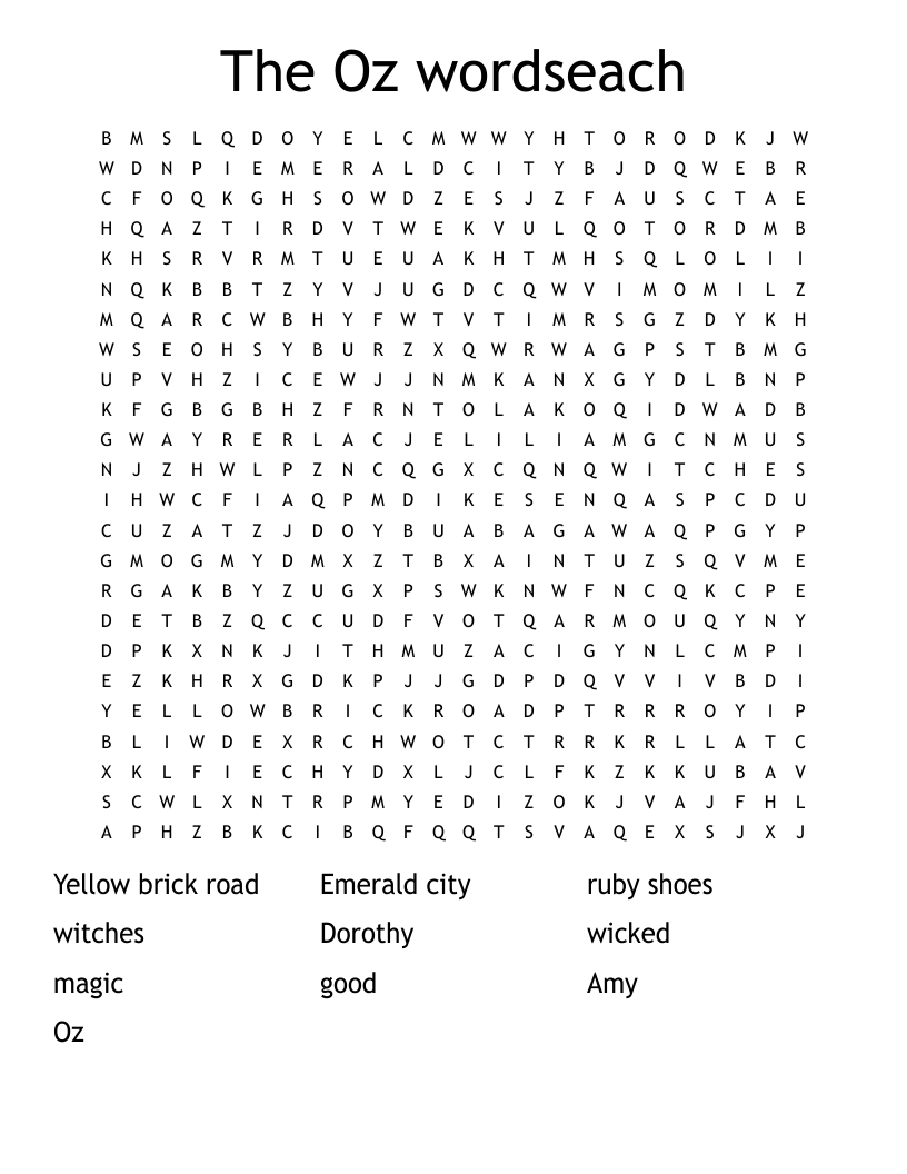 The Oz wordseach Word Search