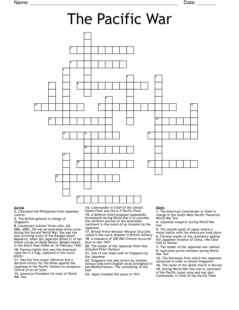The Pacific War Crossword