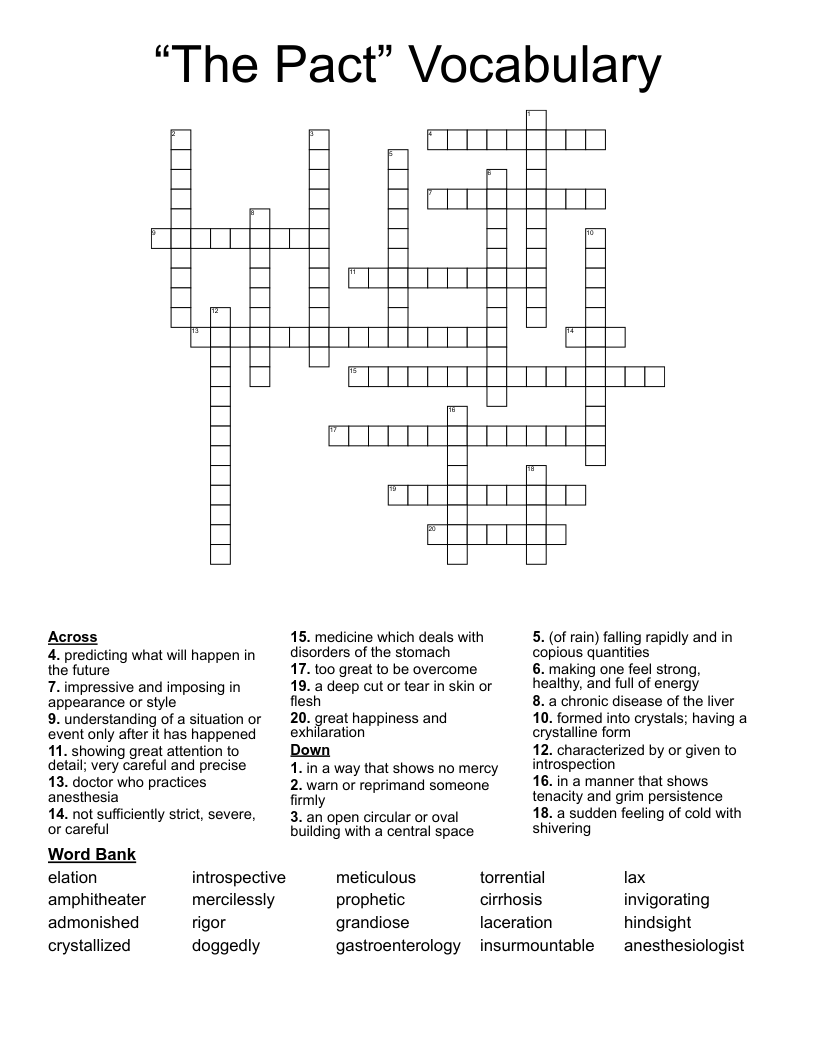 “The Pact” Vocabulary  Crossword