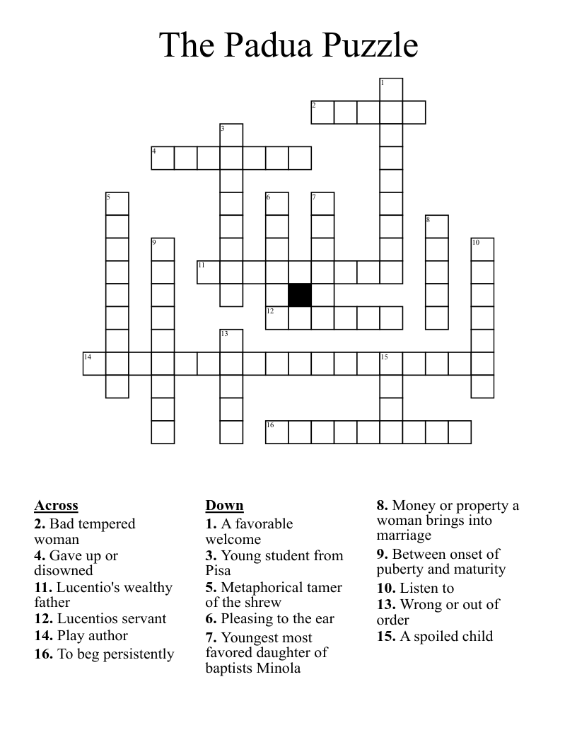 The Padua Puzzle Crossword