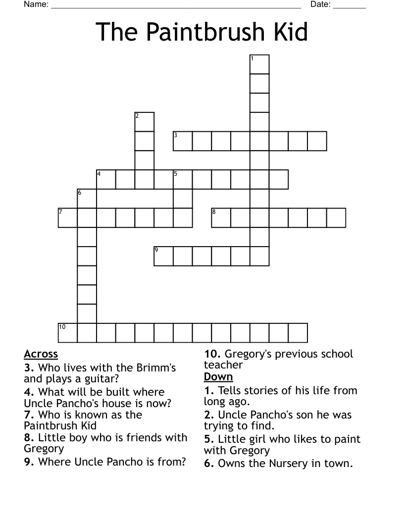 The Paintbrush Kid Crossword