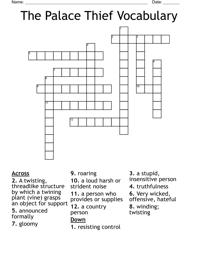 The Palace Thief Vocabulary Crossword