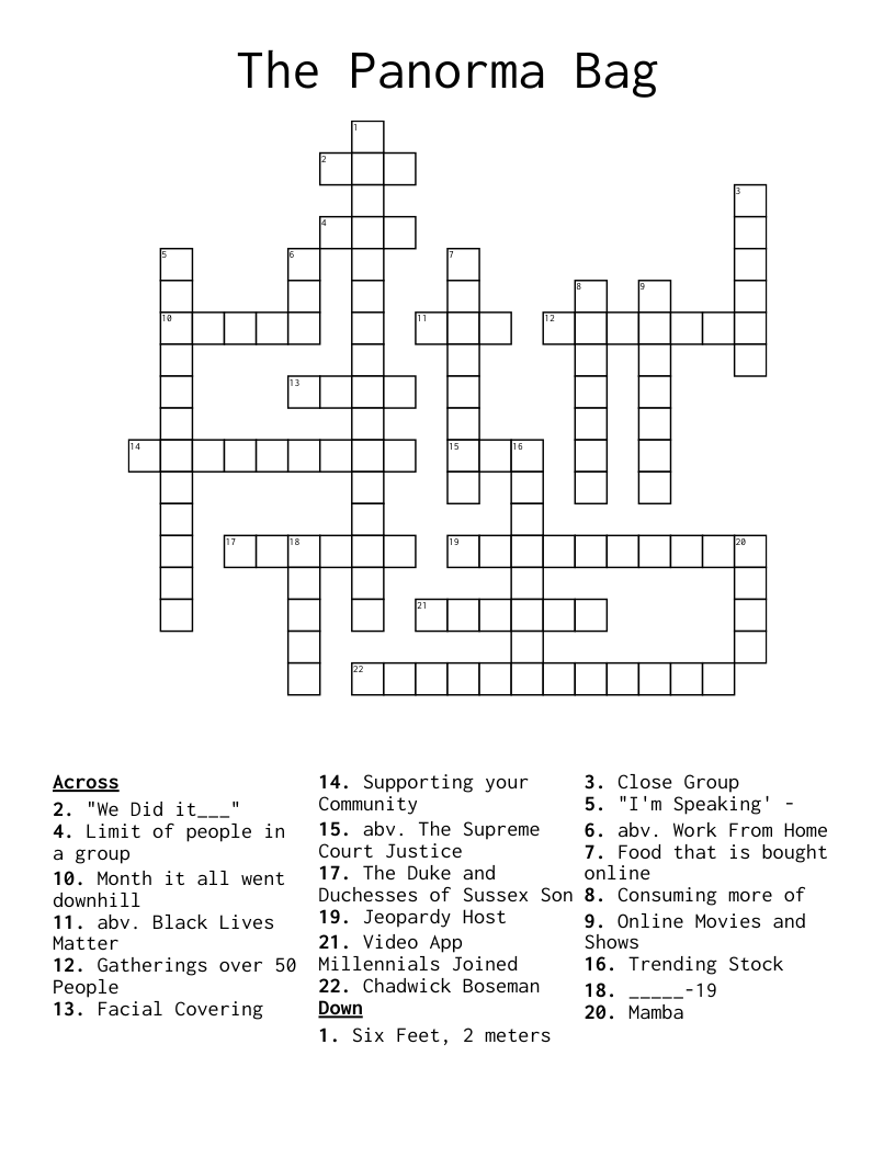 The Panorma Bag Crossword