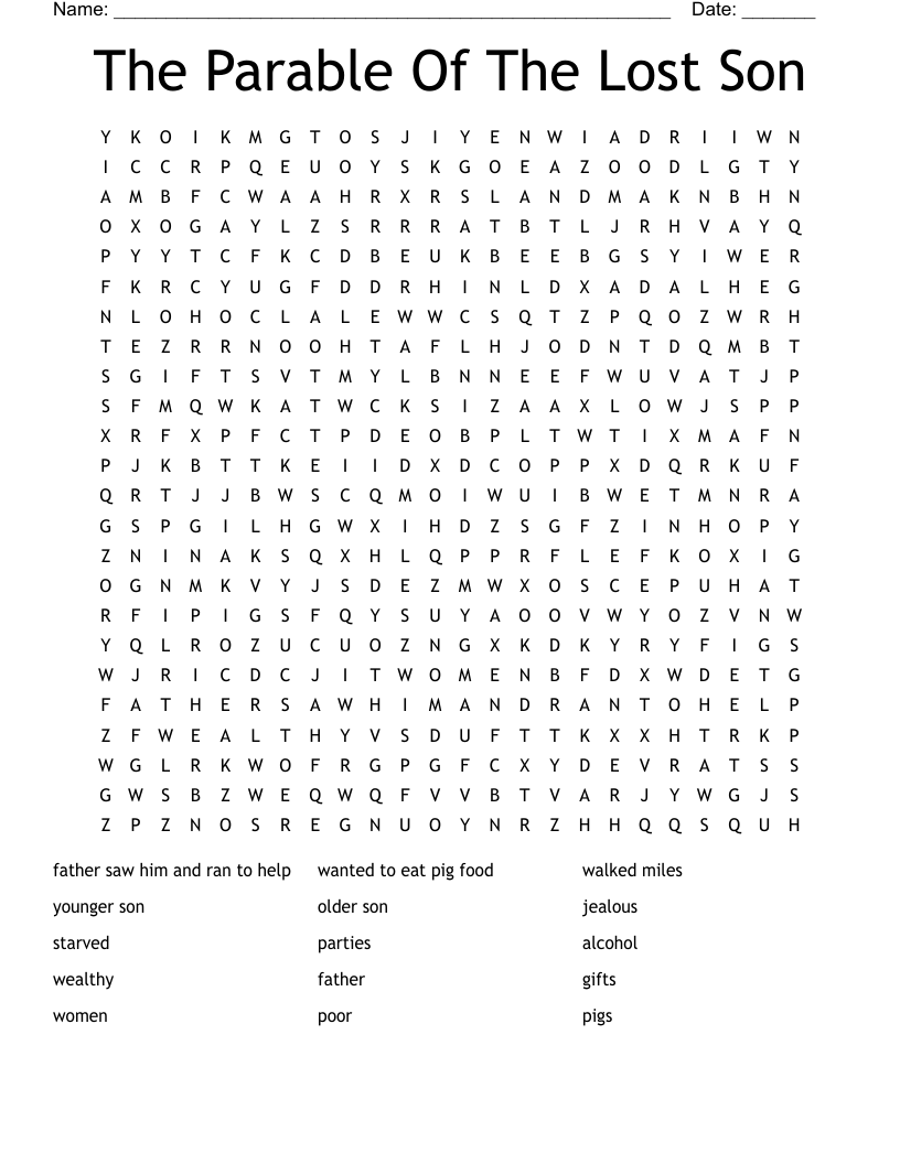 The Parable Of The Lost Son Word Search