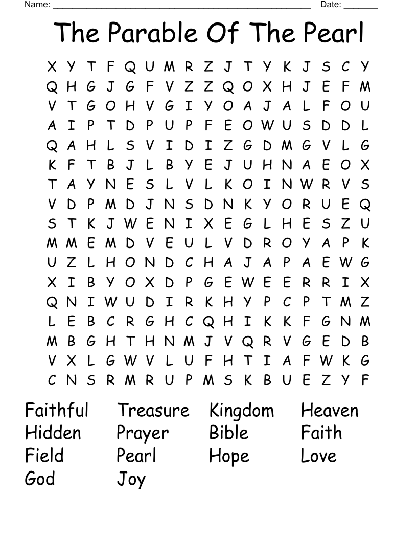 The Parable Of The Pearl Word Search