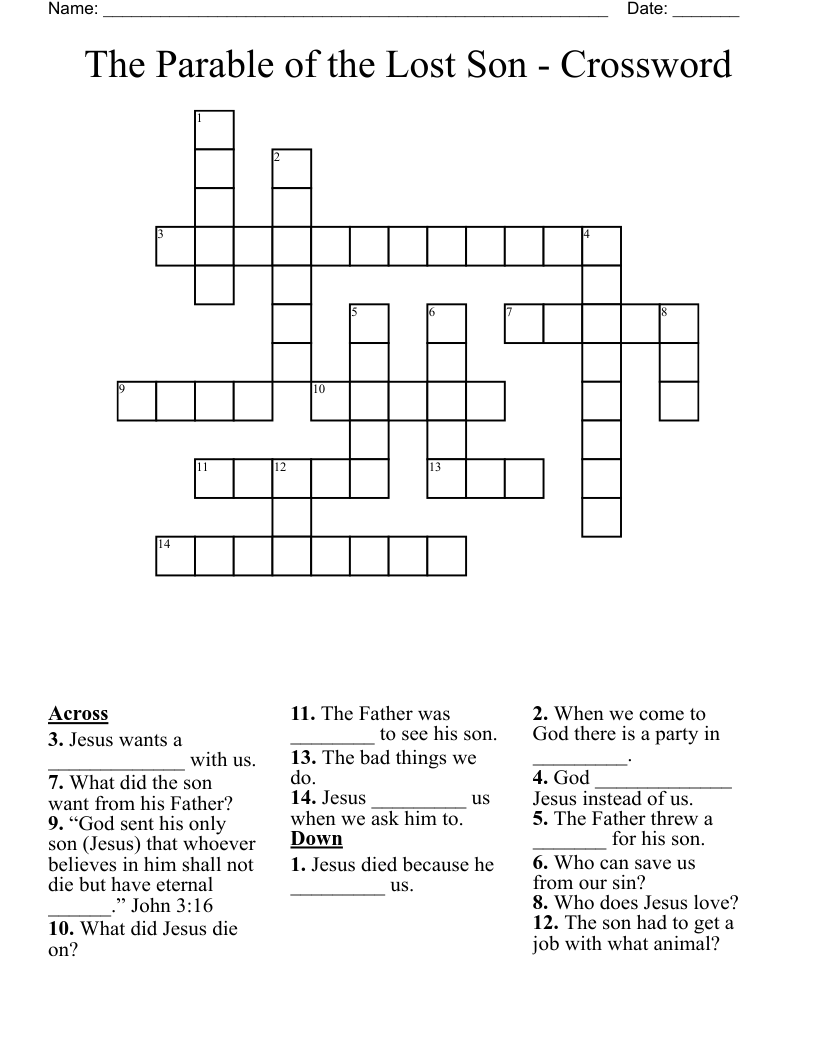 The Parable of the Lost Son - Crossword