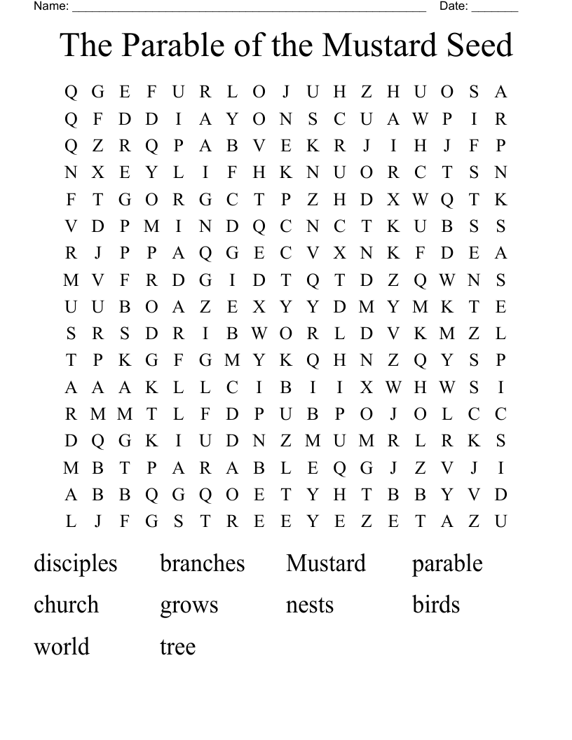 The Parable of the Mustard Seed Word Search