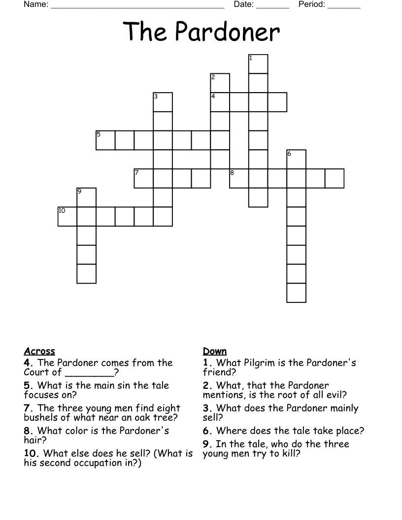 The Pardoner Crossword