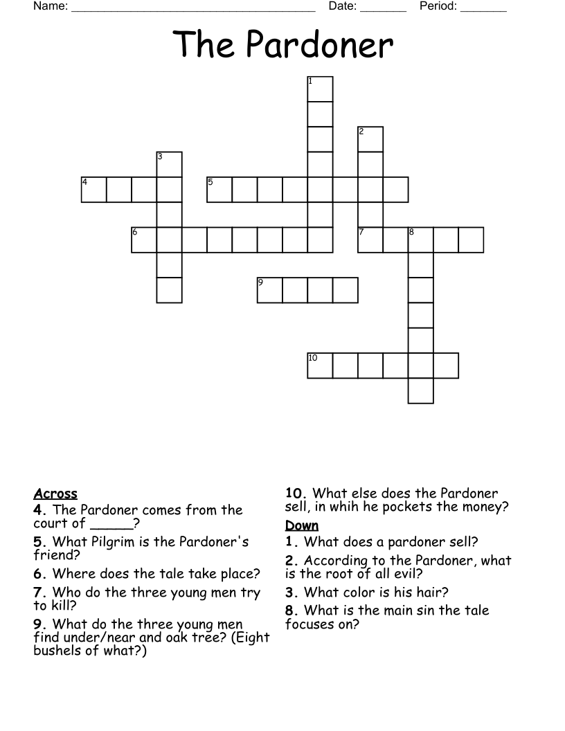 The Pardoner Crossword