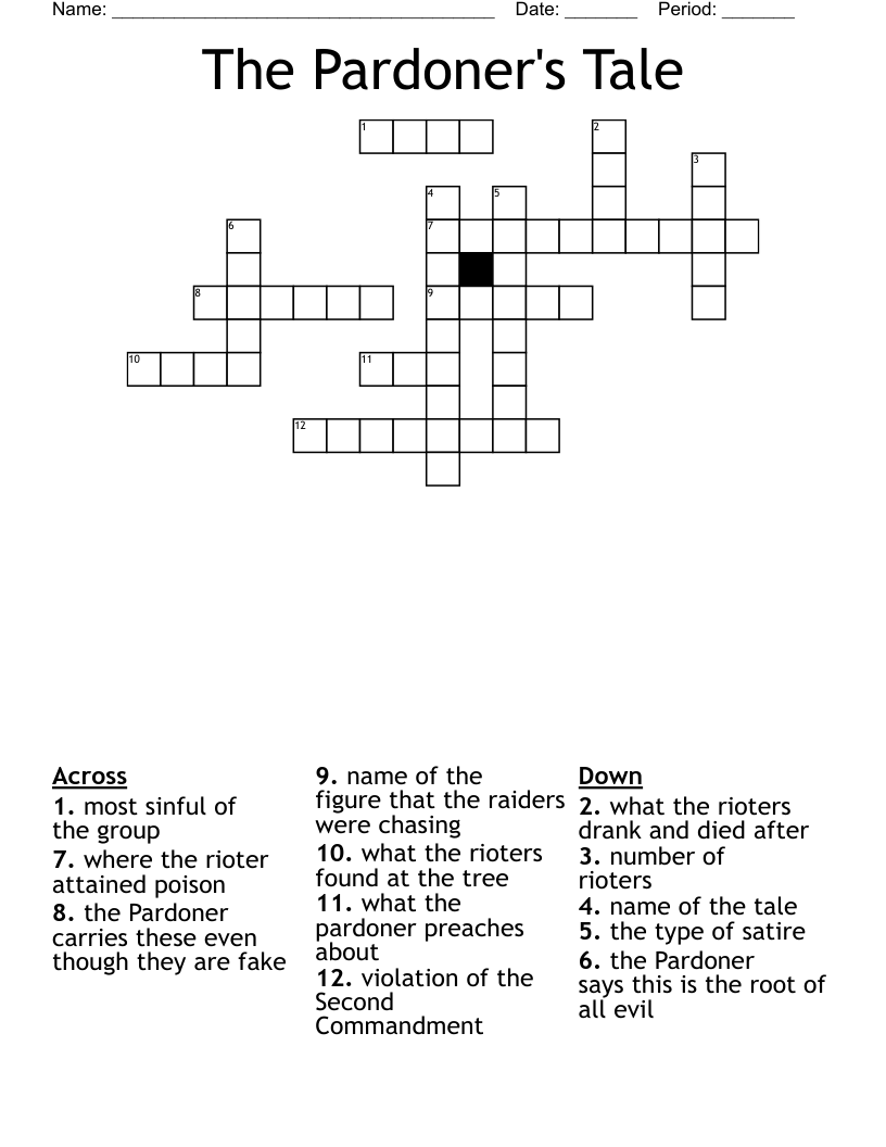The Pardoner's Tale Crossword