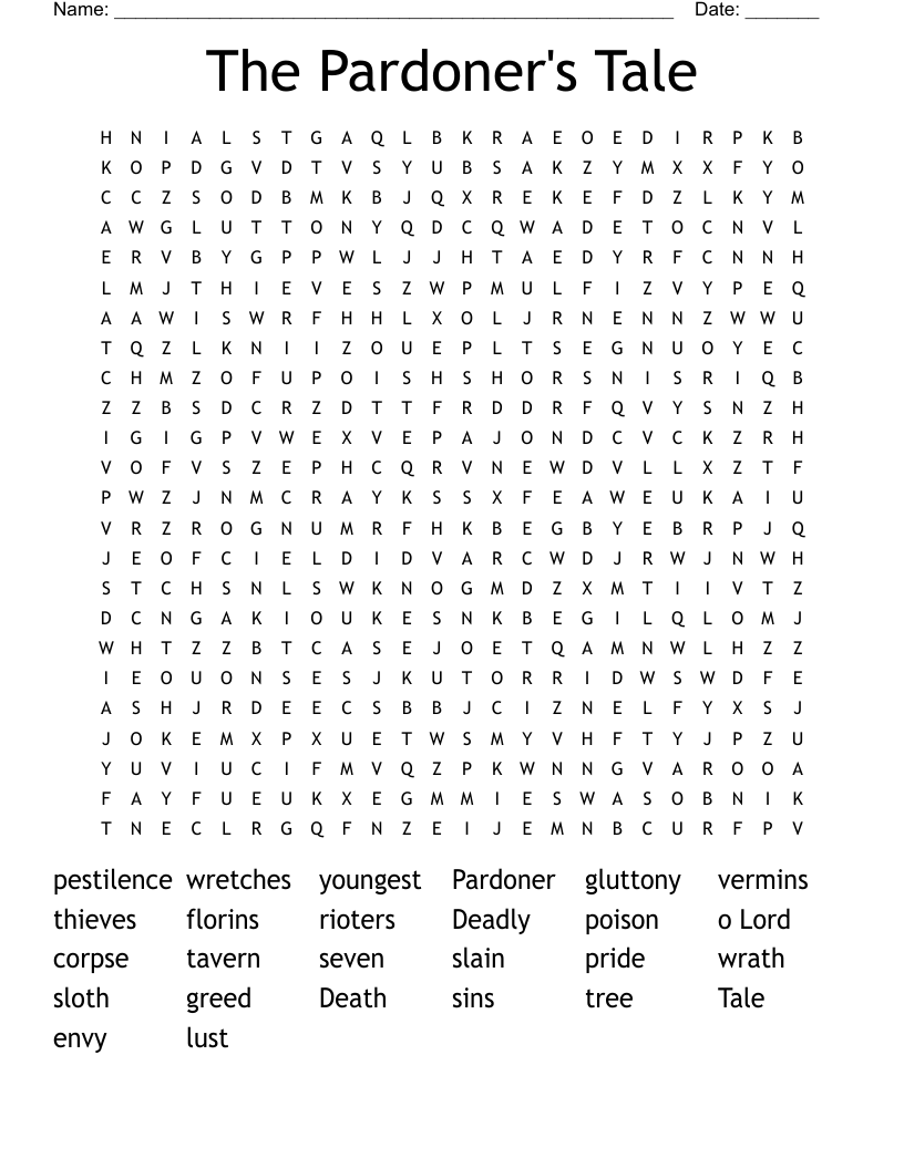 The Pardoner's Tale Word Search