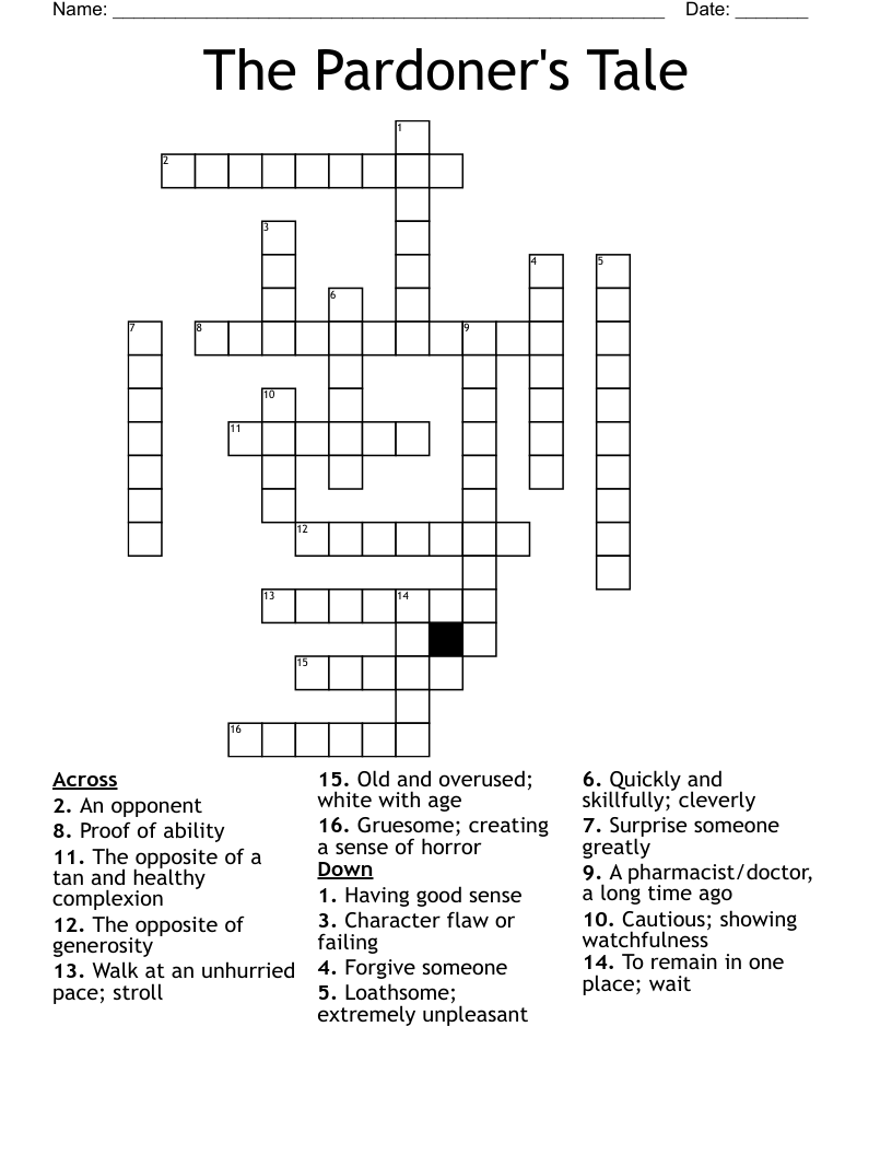 The Pardoner's Tale Crossword