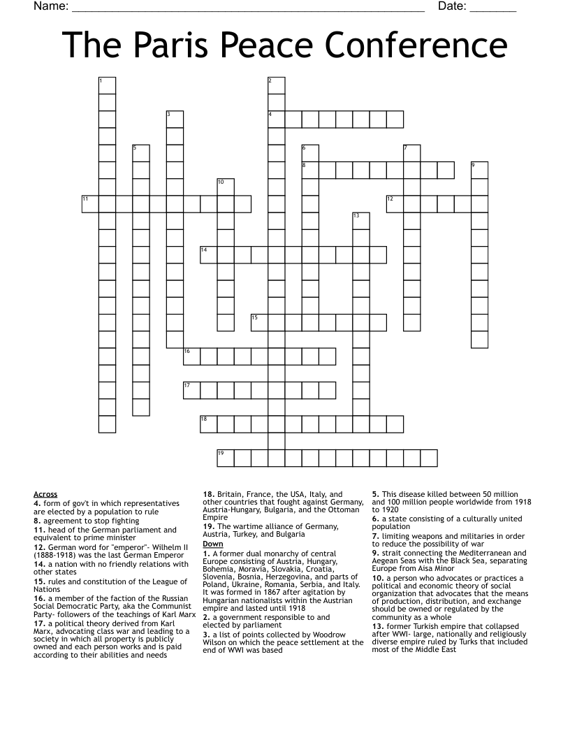 The Paris Peace Conference Crossword