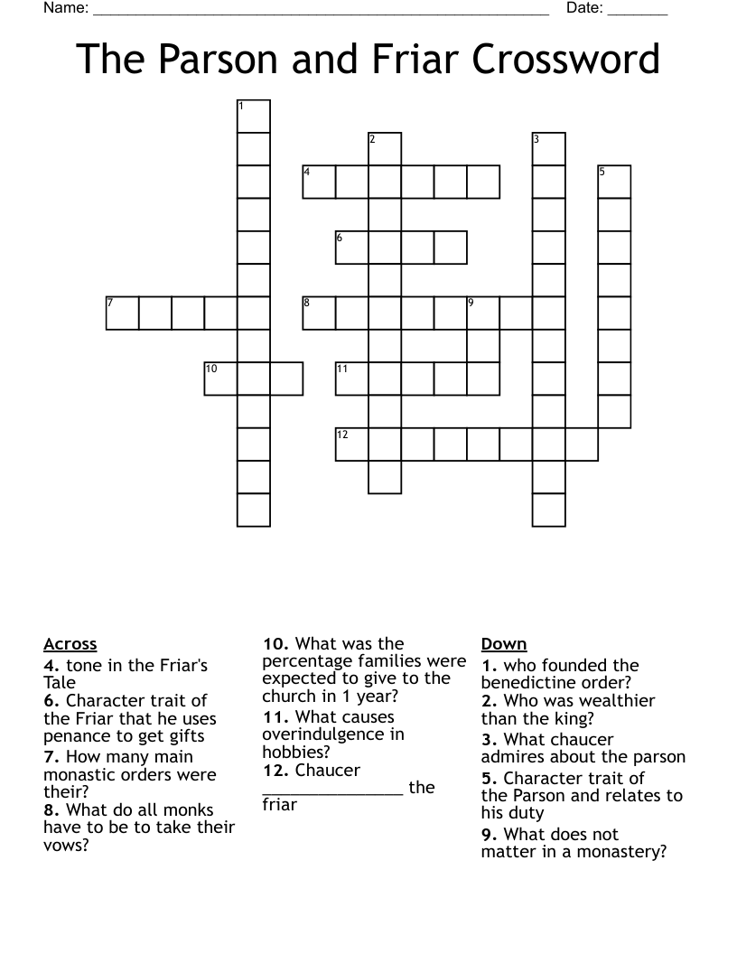 The Parson and Friar Crossword
