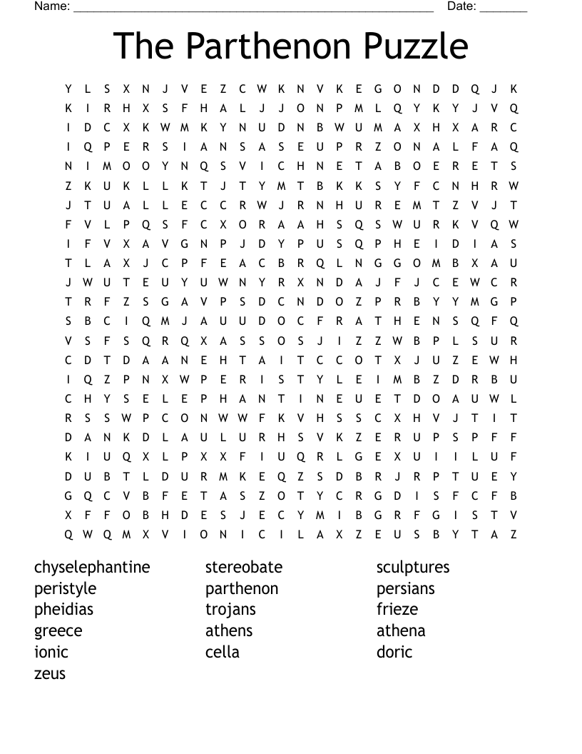 The Parthenon Puzzle Word Search