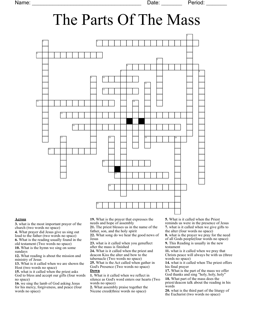The Parts Of The Mass Crossword
