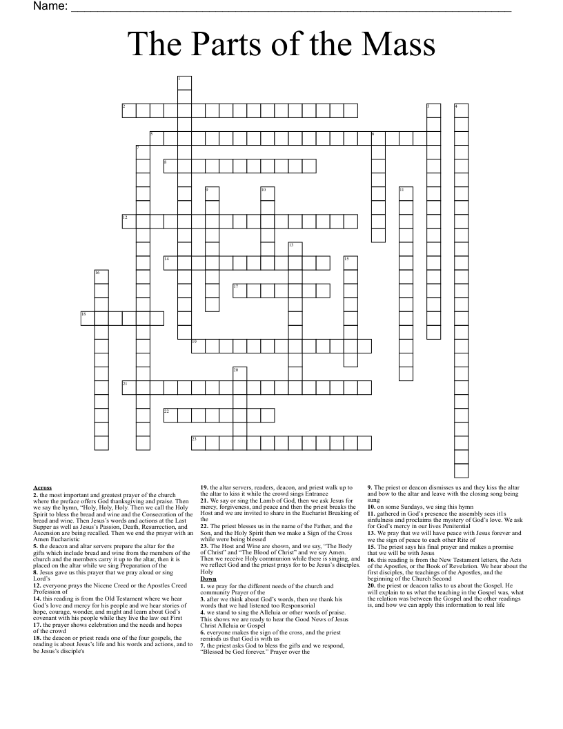 The Parts of the Mass Crossword