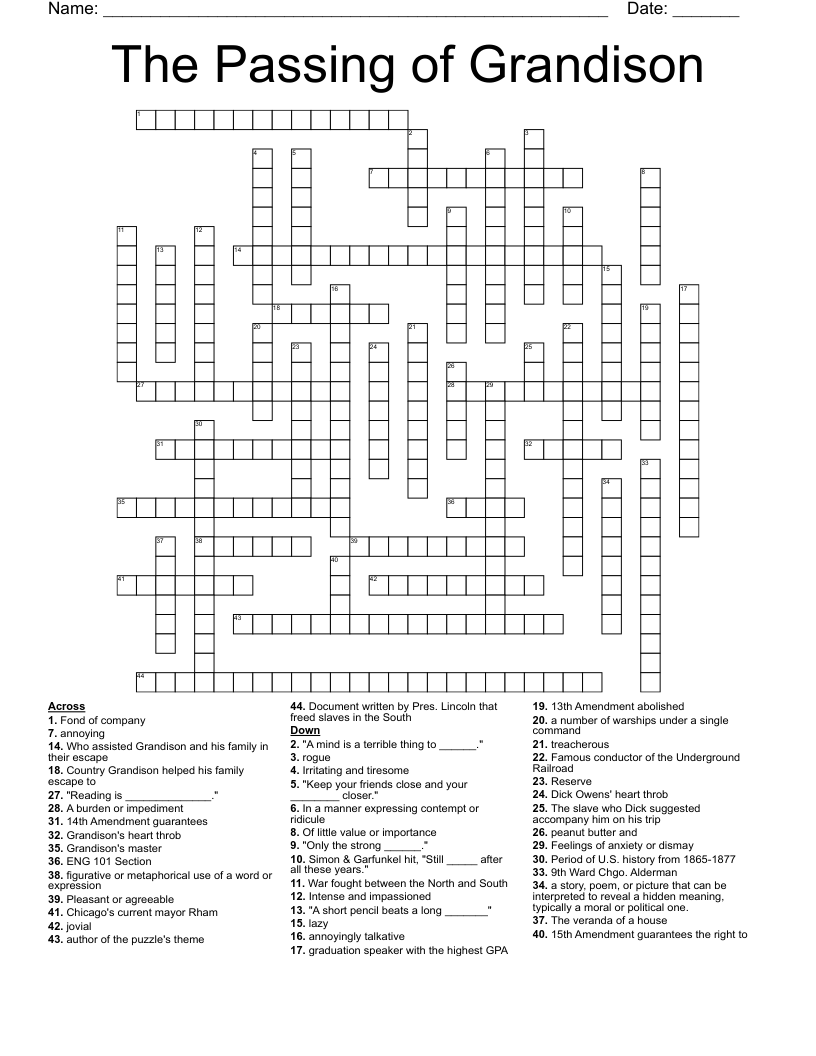 The Passing of Grandison Crossword