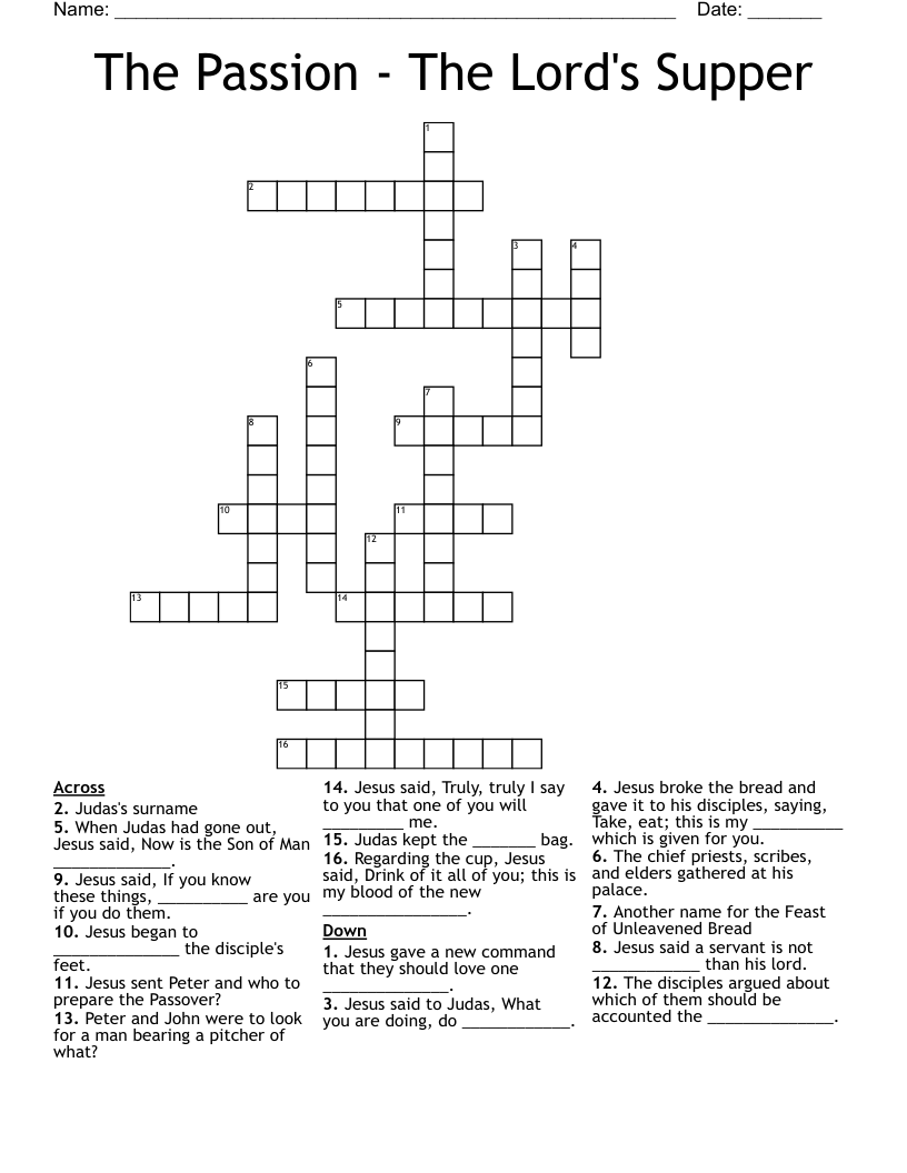 The Passion - The Lord's Supper Crossword
