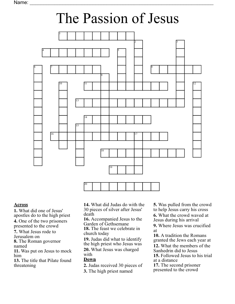 The Passion of Jesus Crossword
