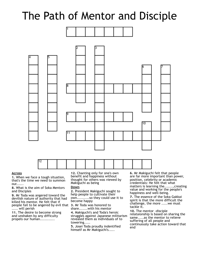 The Path of  Mentor and Disciple Crossword