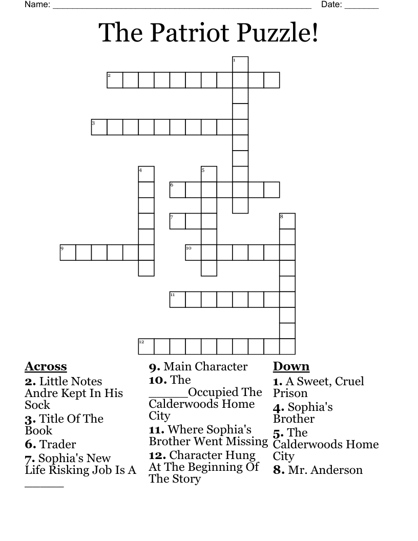The Patriot Puzzle!  Crossword