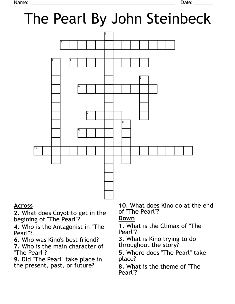 The Pearl By John Steinbeck Crossword