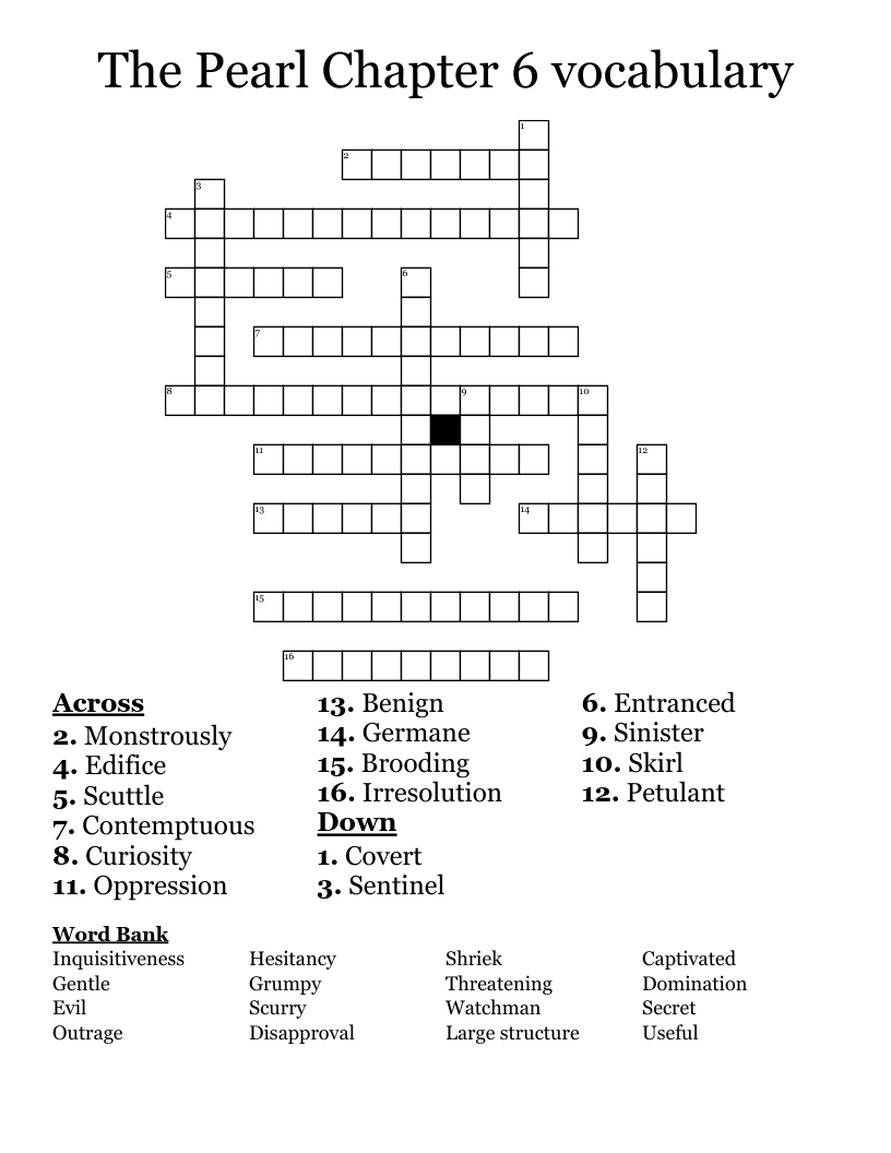 The Pearl Chapter 6 vocabulary  Crossword