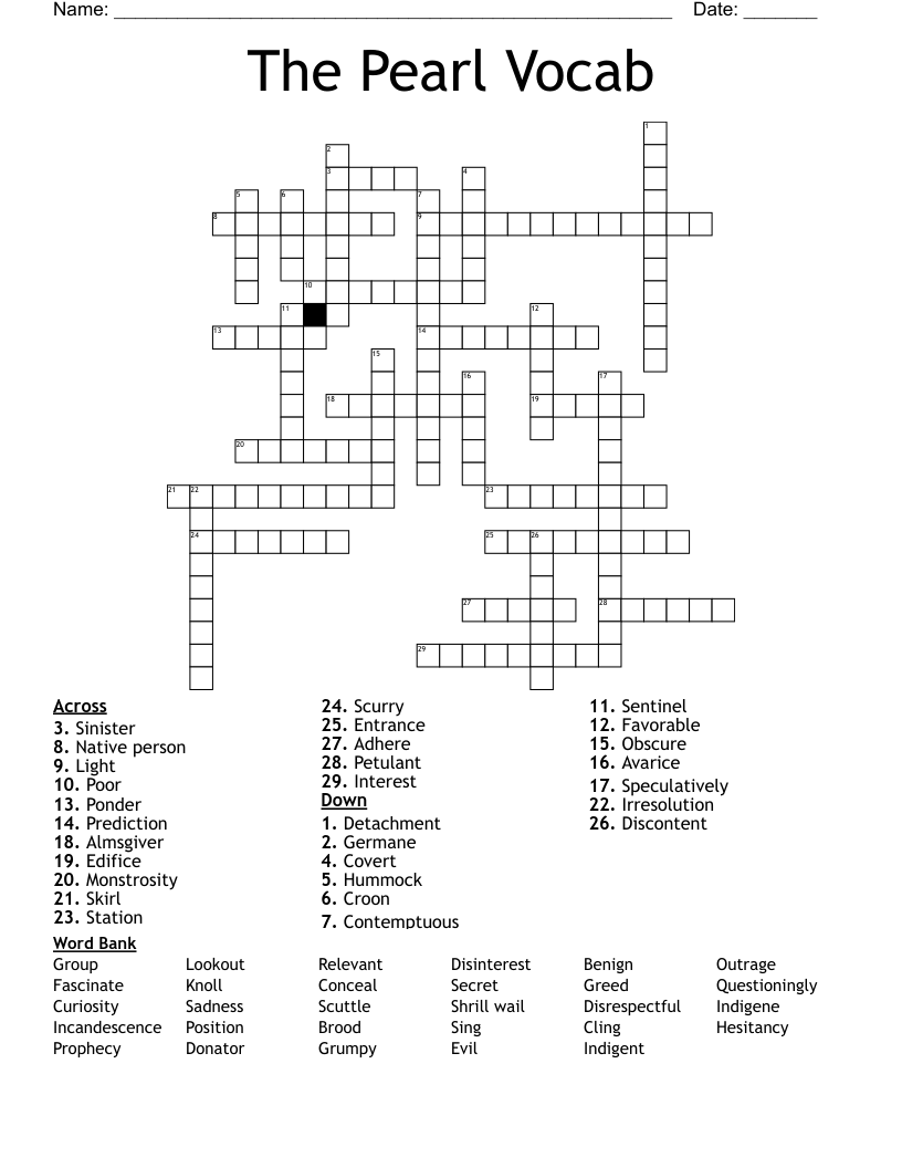 The Pearl Vocab Crossword