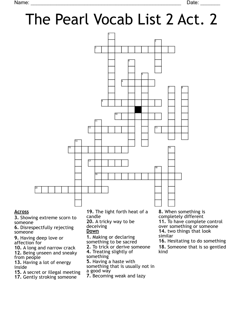 The Pearl Vocab List 2 Act. 2 Crossword