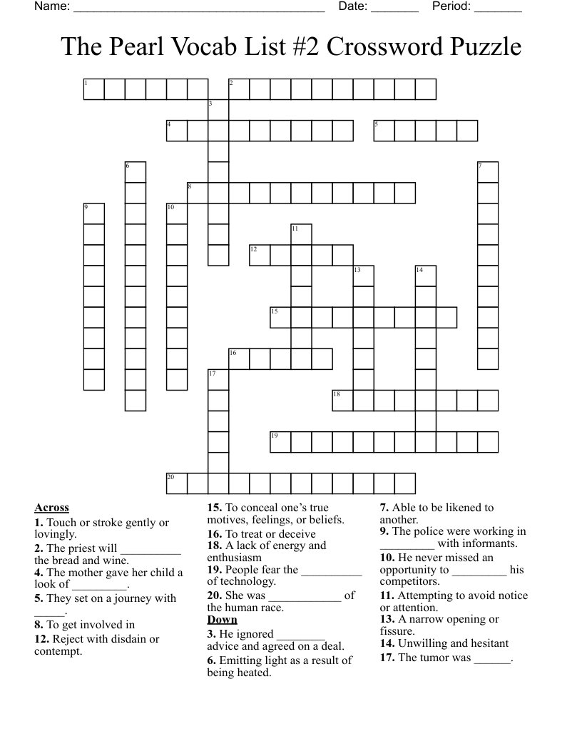 The Pearl Vocab List #2 Crossword Puzzle