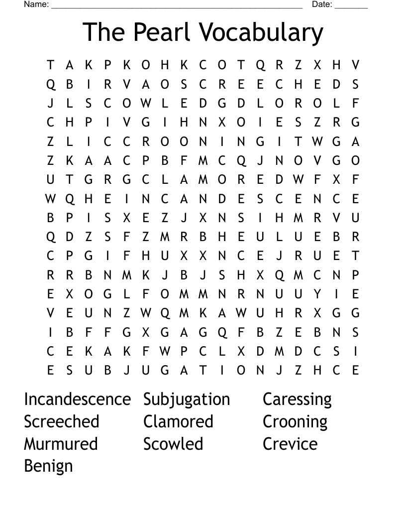 The Pearl Vocabulary Word Search